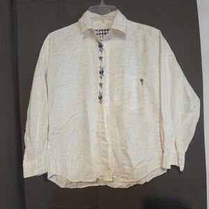 Company One White Floral Embroidered Button Down Shirt Long Sleeve Vintage